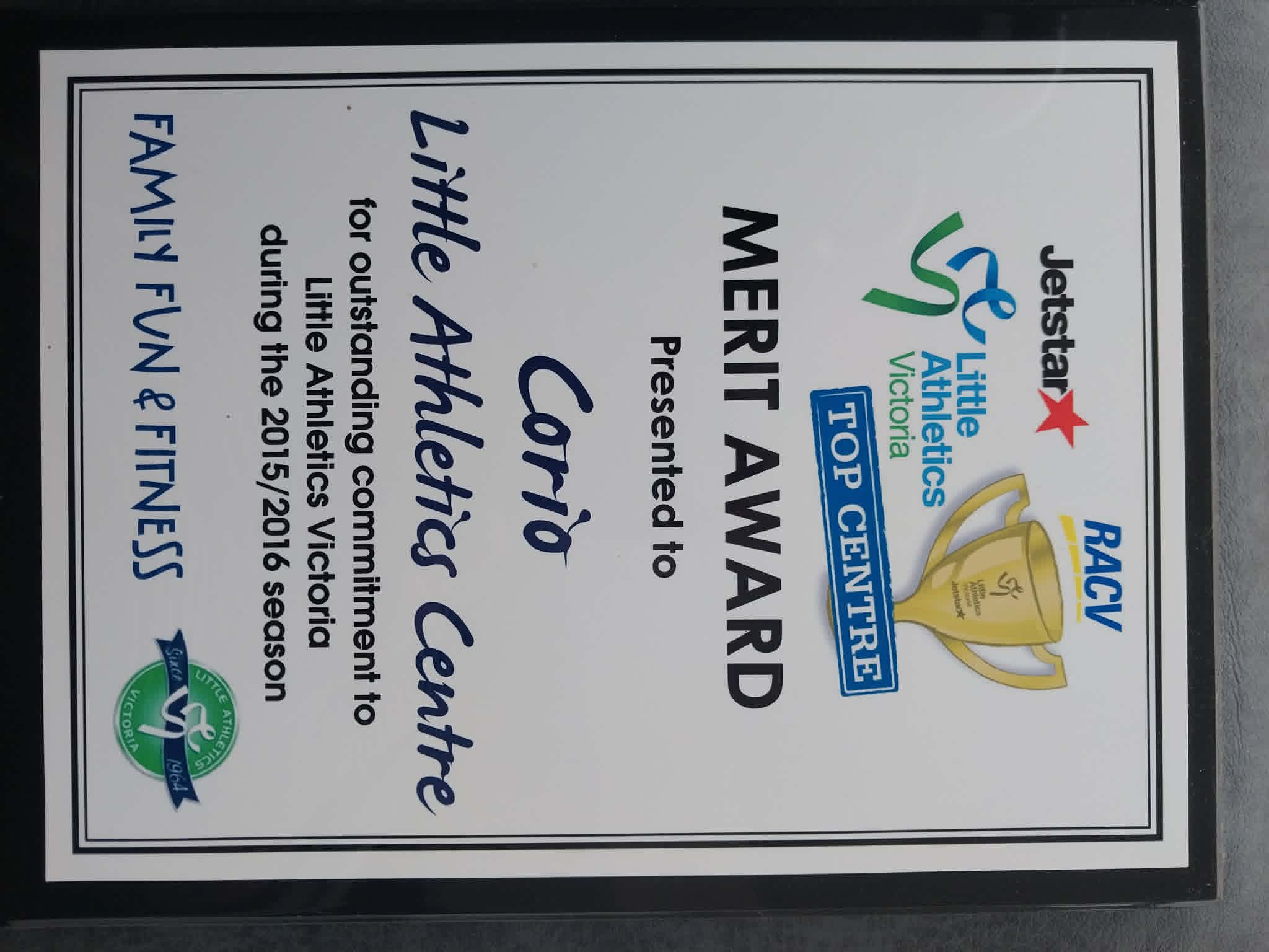 Little Athletics Victoria Centre Award 2015-16