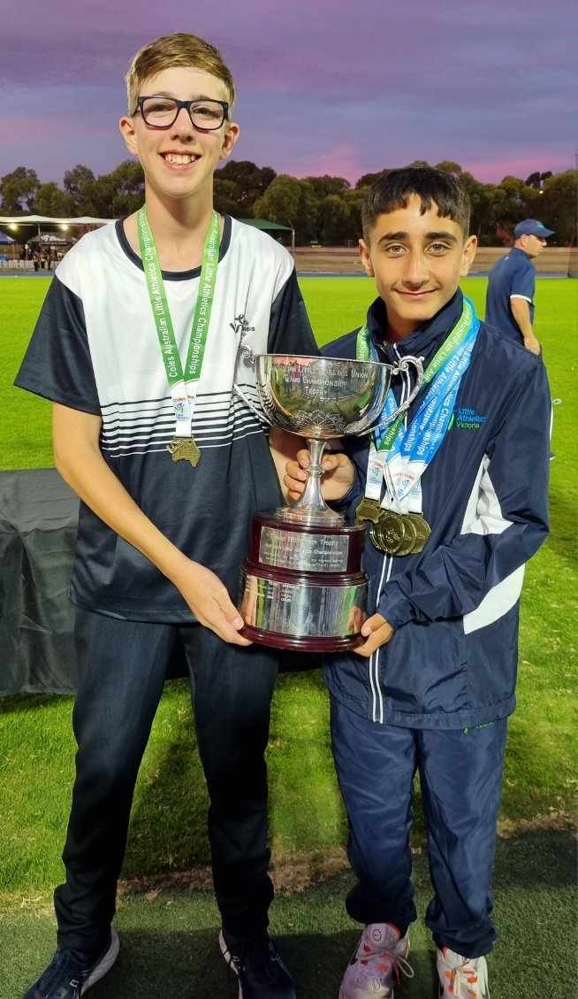 Xander and Kobi with Trevor Billingham Trophy